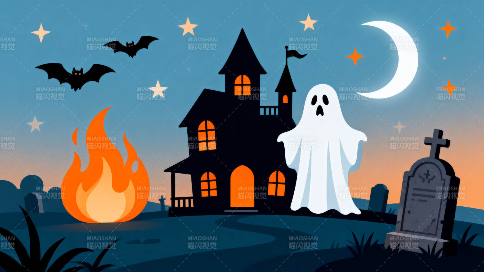 万圣节幽灵与鬼屋图片
