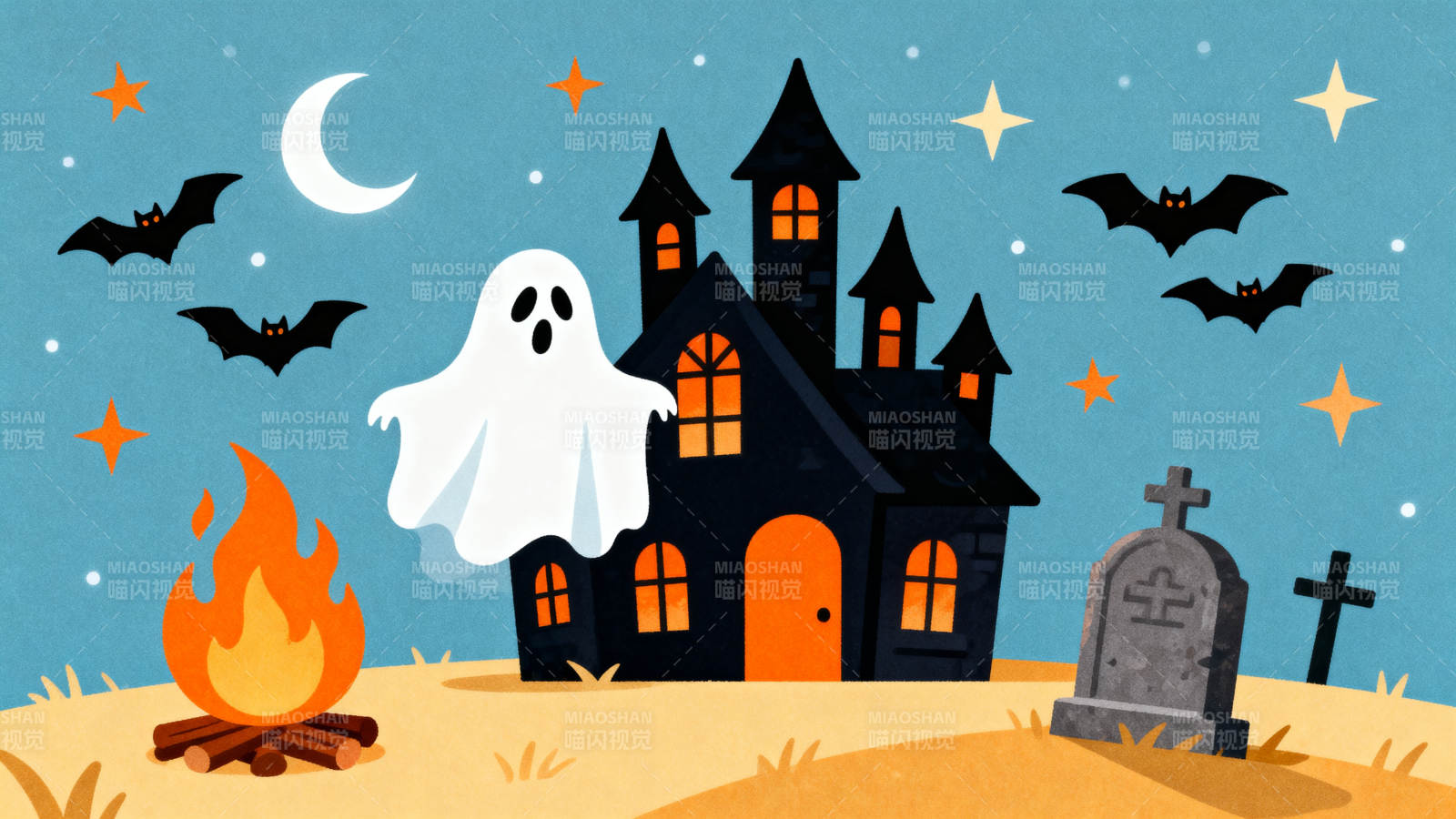 万圣节幽灵古堡场景图片