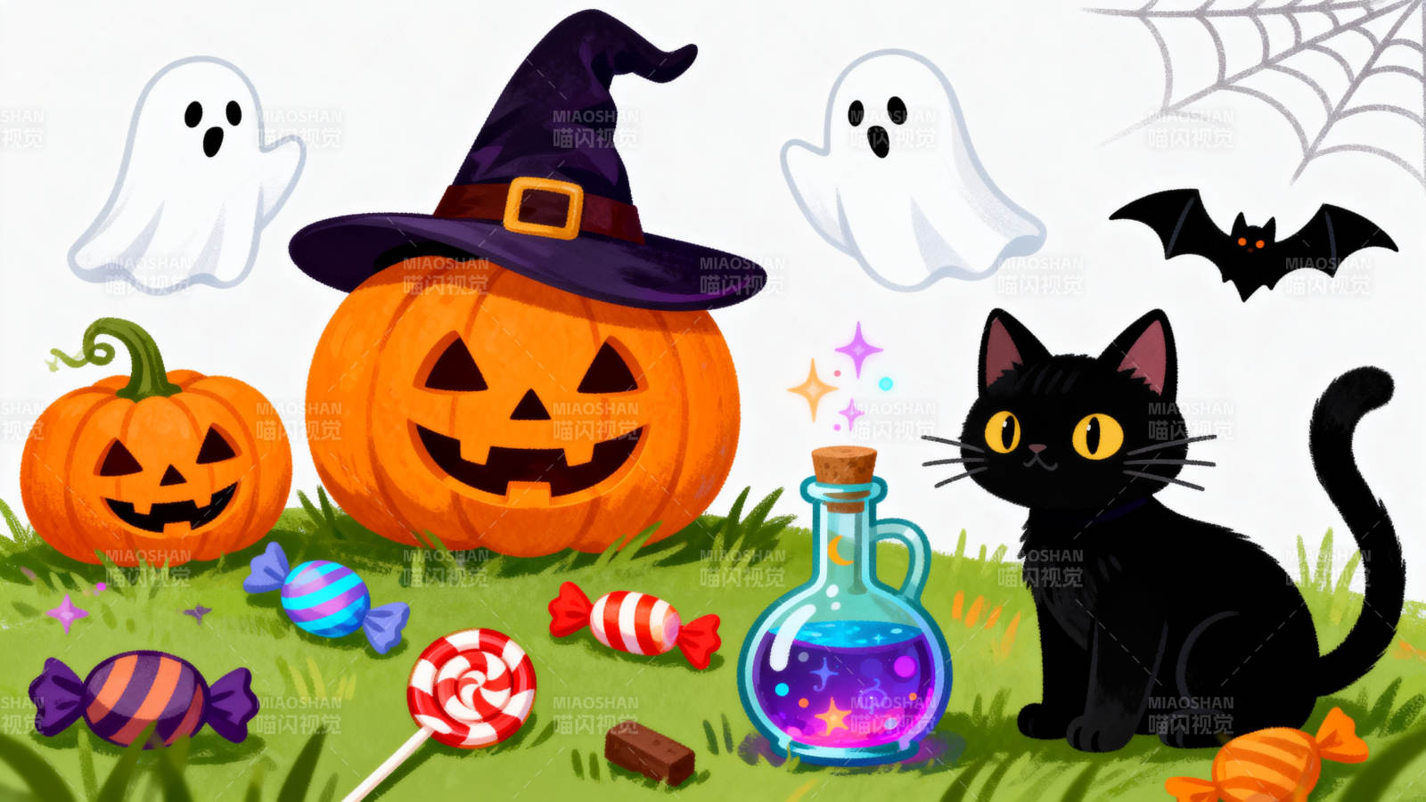 万圣节南瓜与黑猫图片