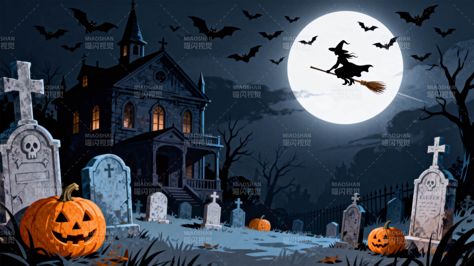 万圣节夜晚的恐怖墓地图片