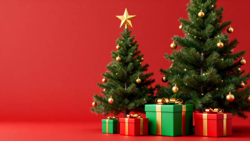 圣诞树与礼物的节日装饰图片
