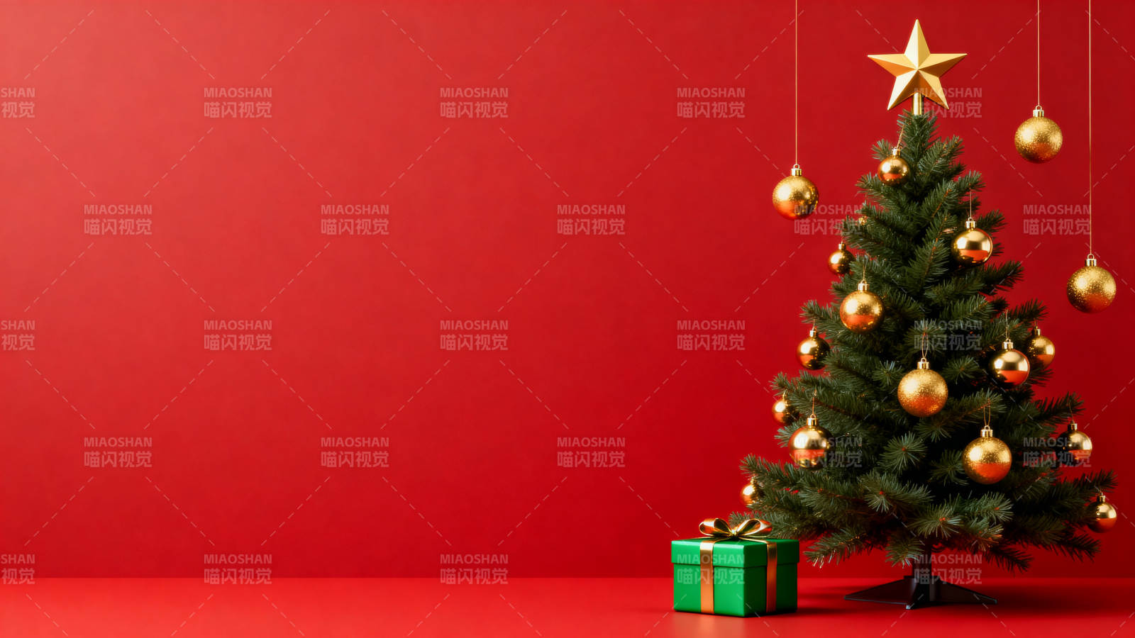 红色背景圣诞树节日装饰图片