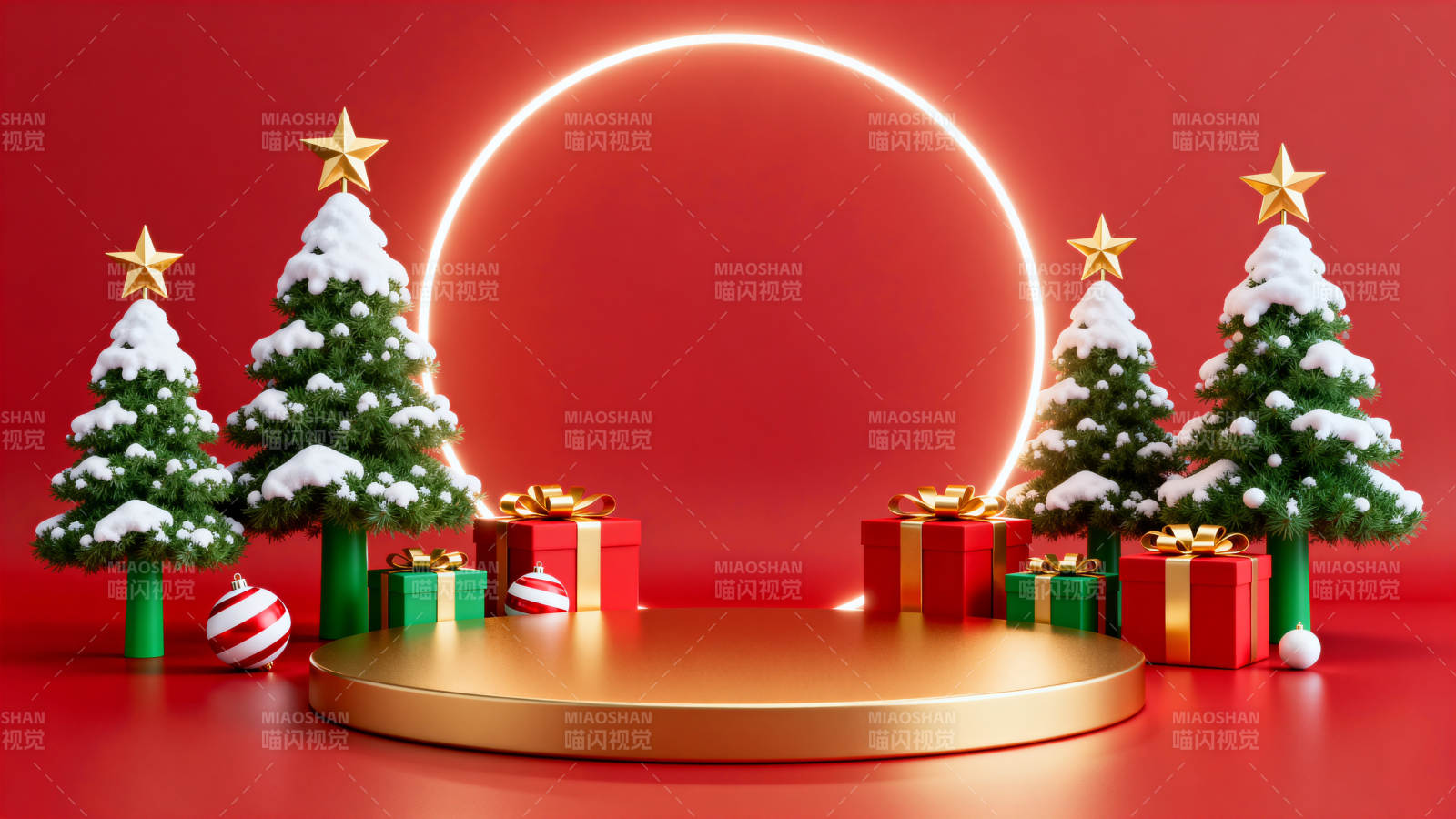 圣诞节金色舞台装饰场景图片