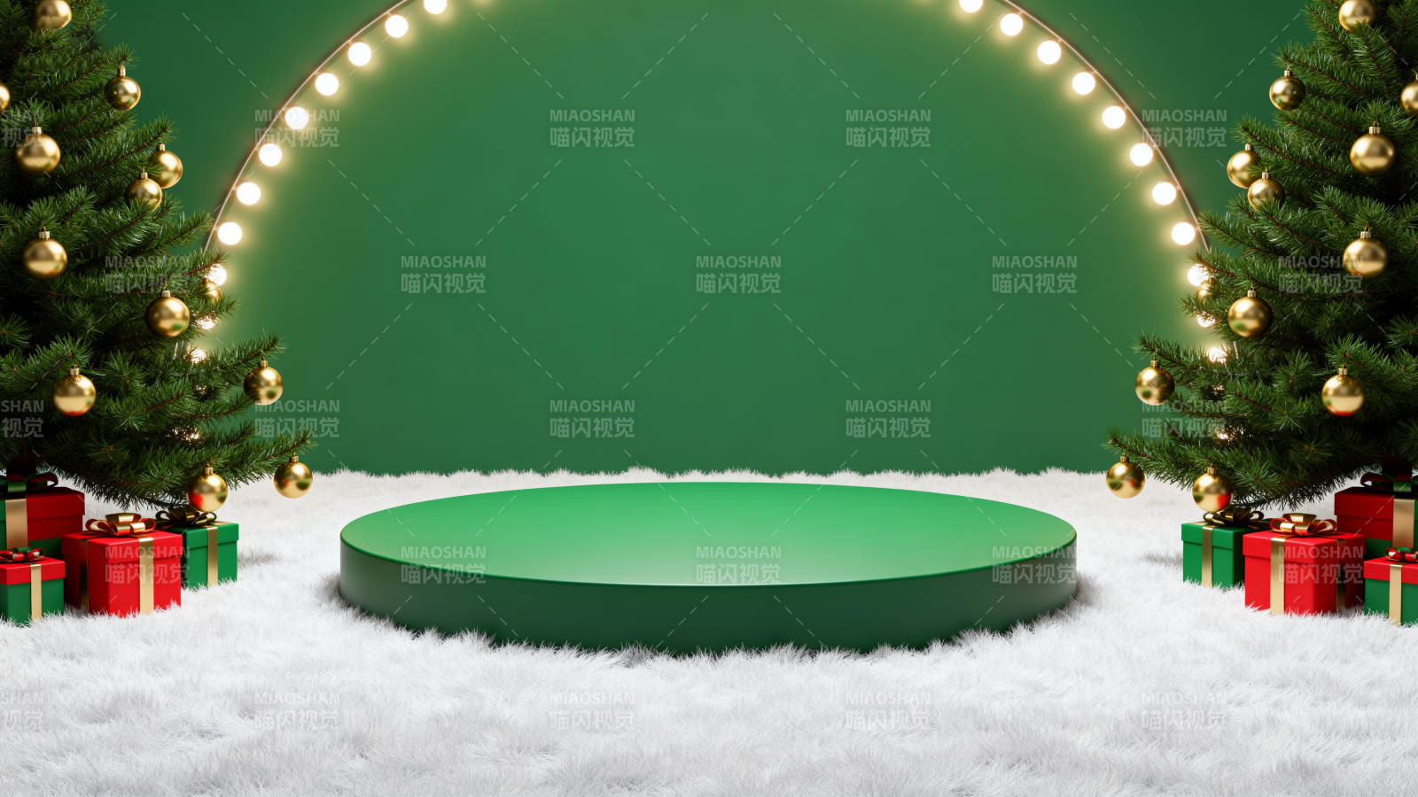 绿色圣诞舞台装饰场景图片
