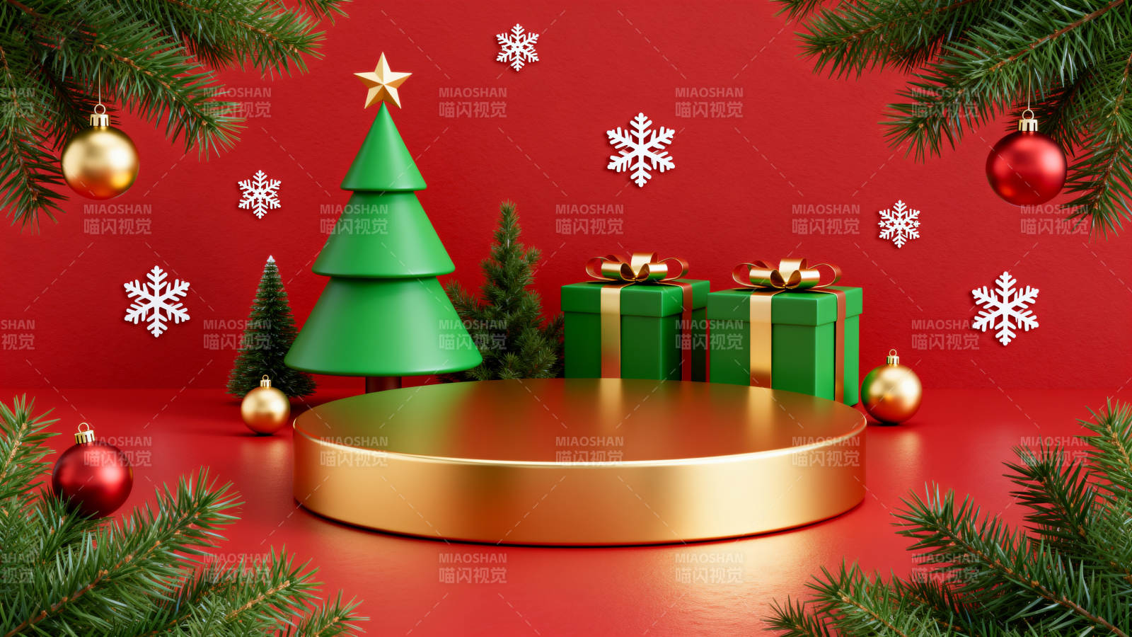 圣诞节金色展示台场景图片