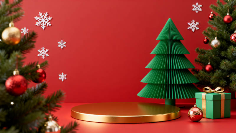 圣诞节红色背景装饰场景图片