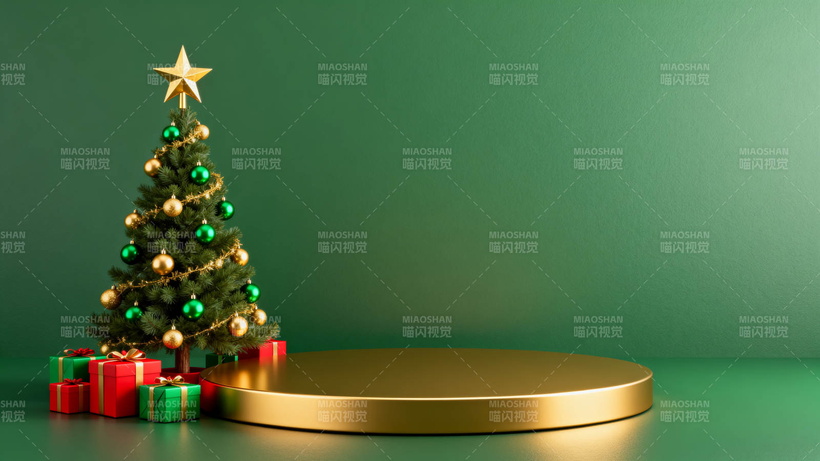 绿色背景圣诞树与礼物图片