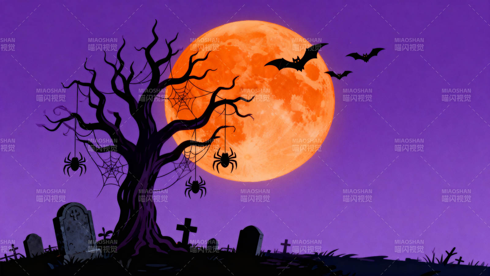 万圣节墓地橙月图片