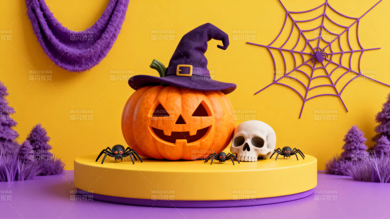 万圣节南瓜骷髅蜘蛛装饰图片