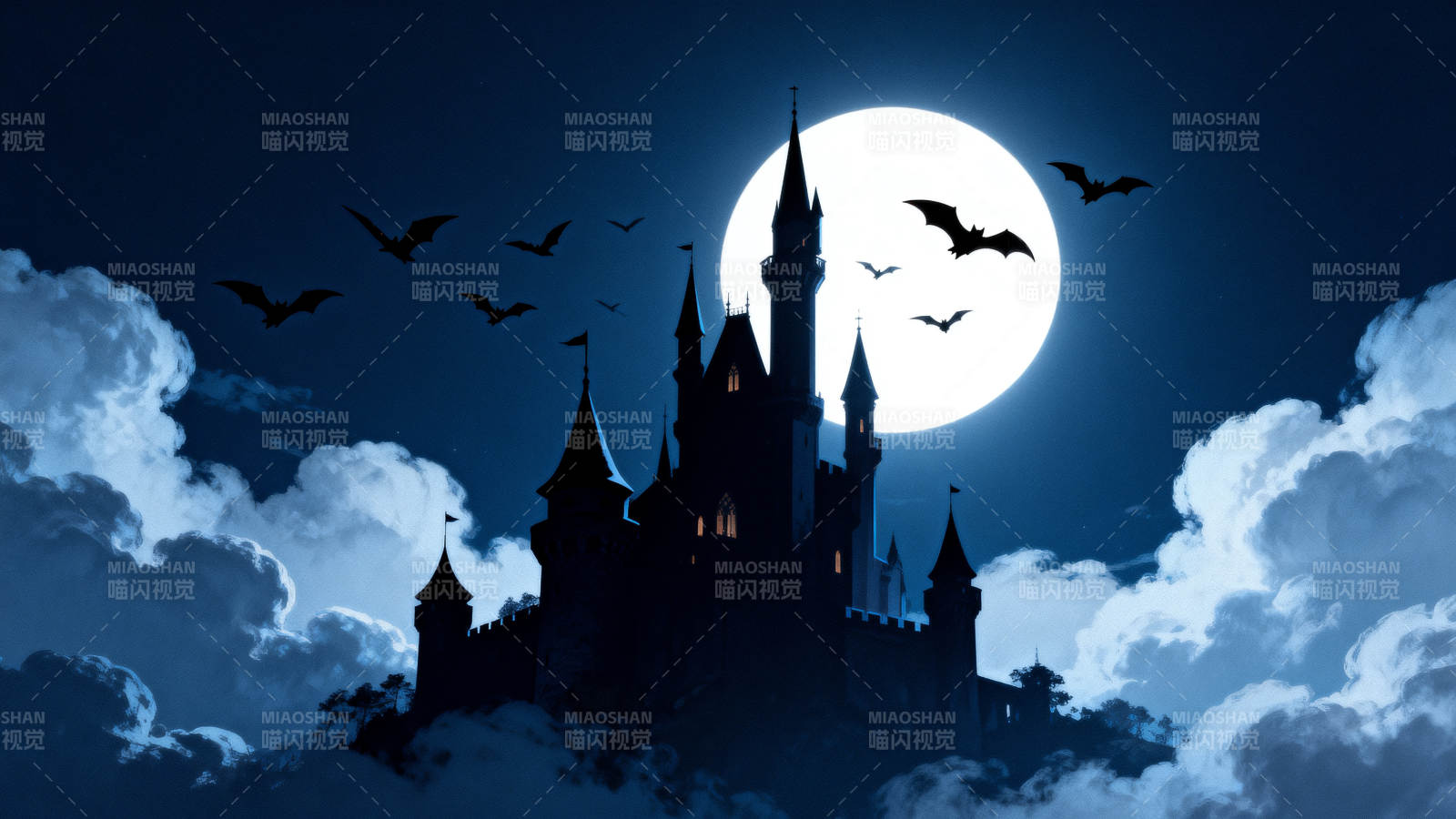 古堡月夜蝙蝠飞舞图片