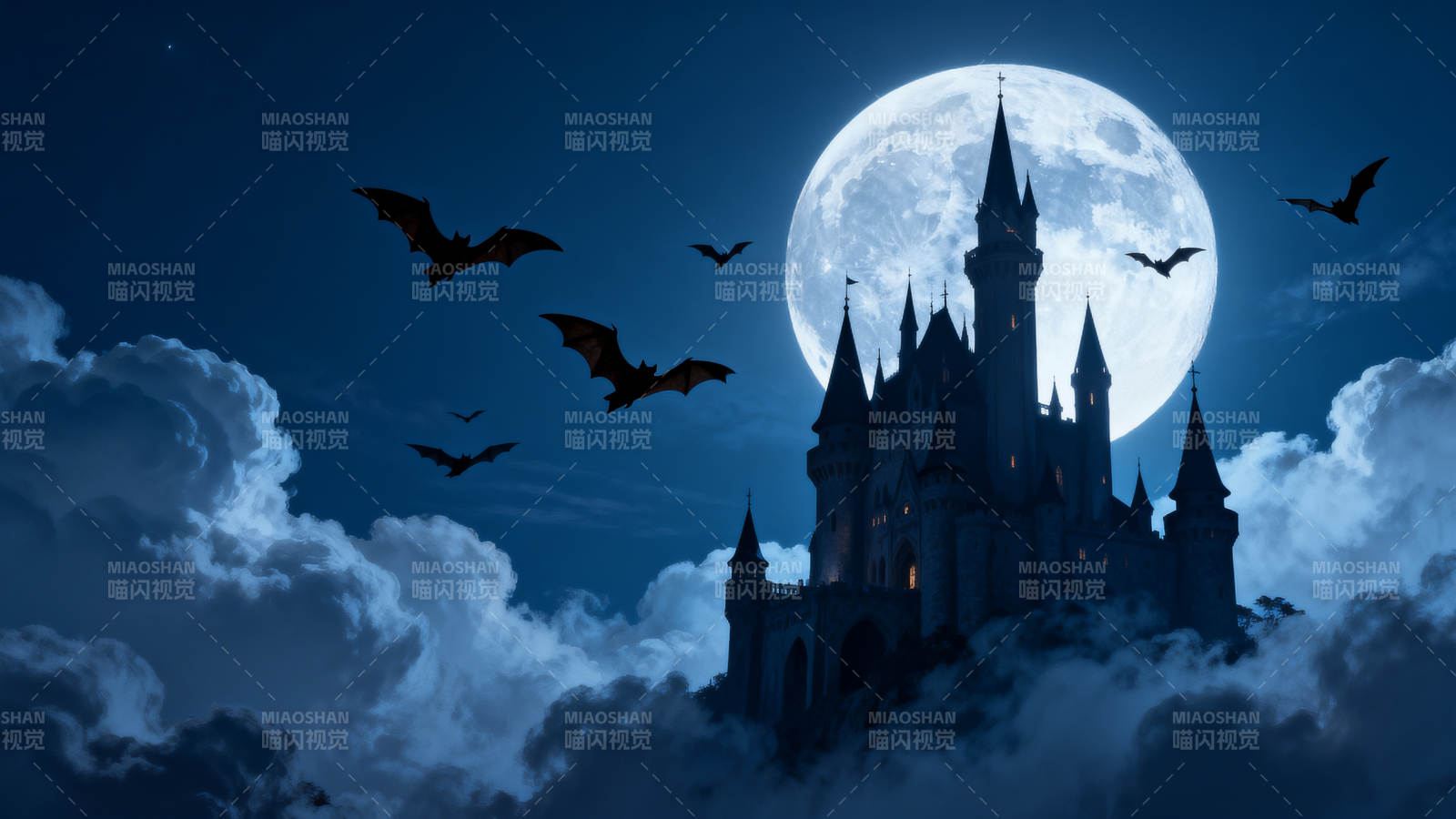 神秘古堡与满月之夜图片