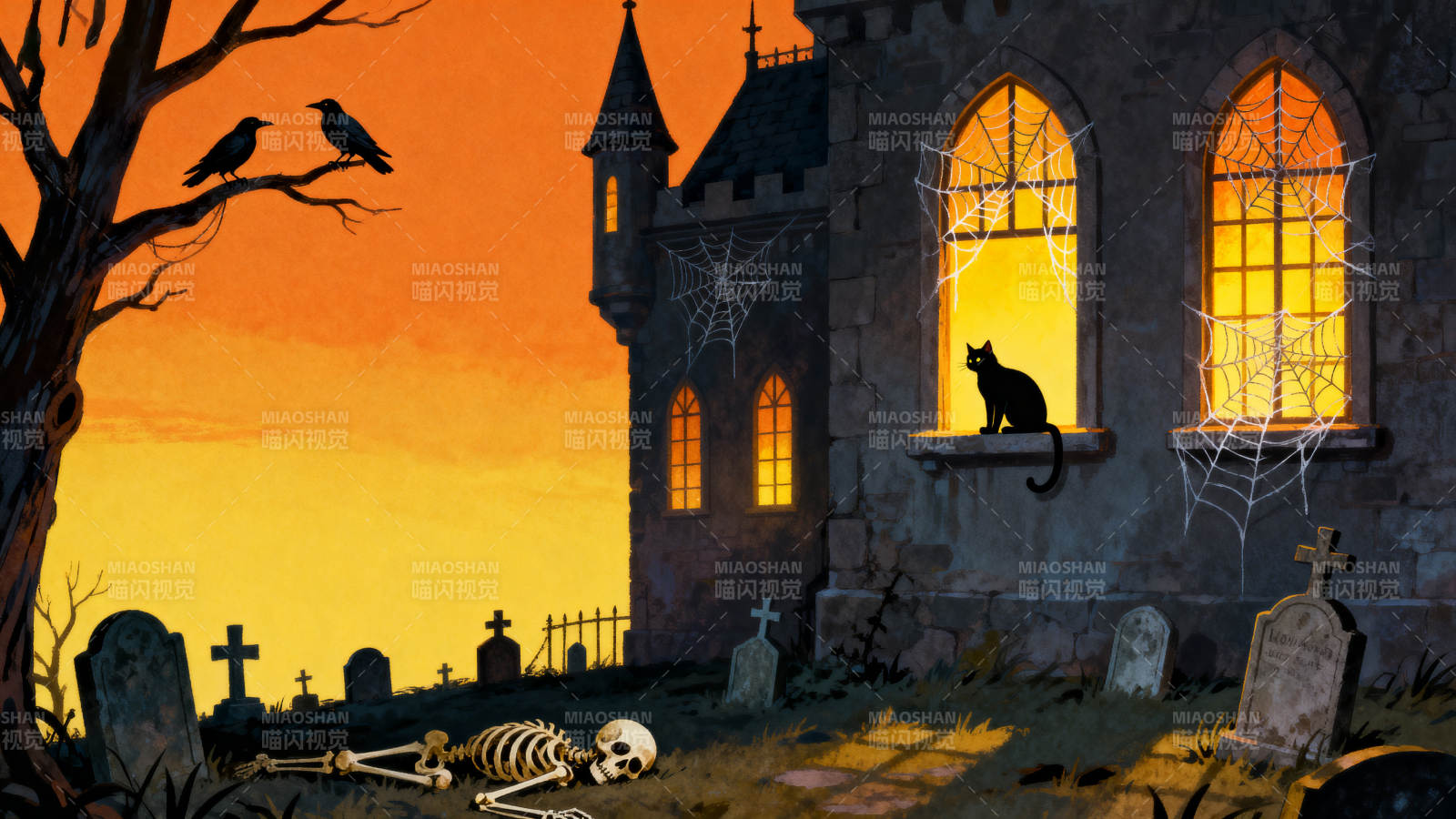 万圣节古堡幽灵场景图片