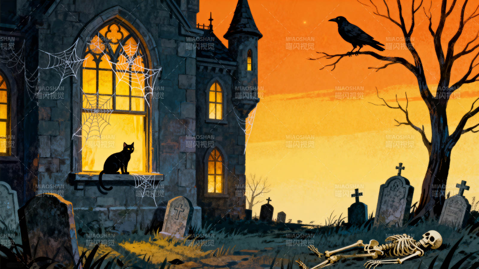 万圣节古堡恐怖场景图片