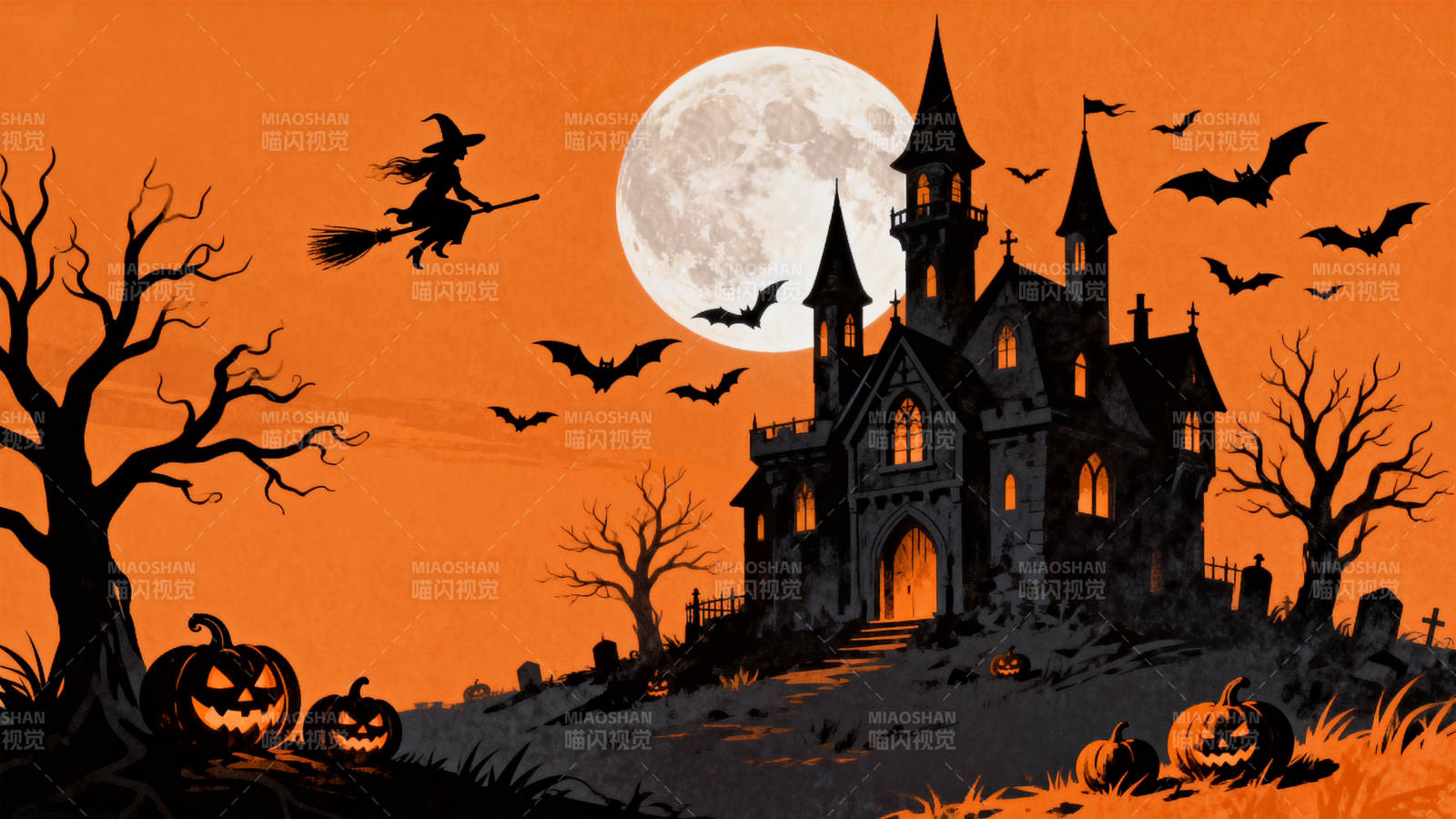 万圣节南瓜灯与古堡图片