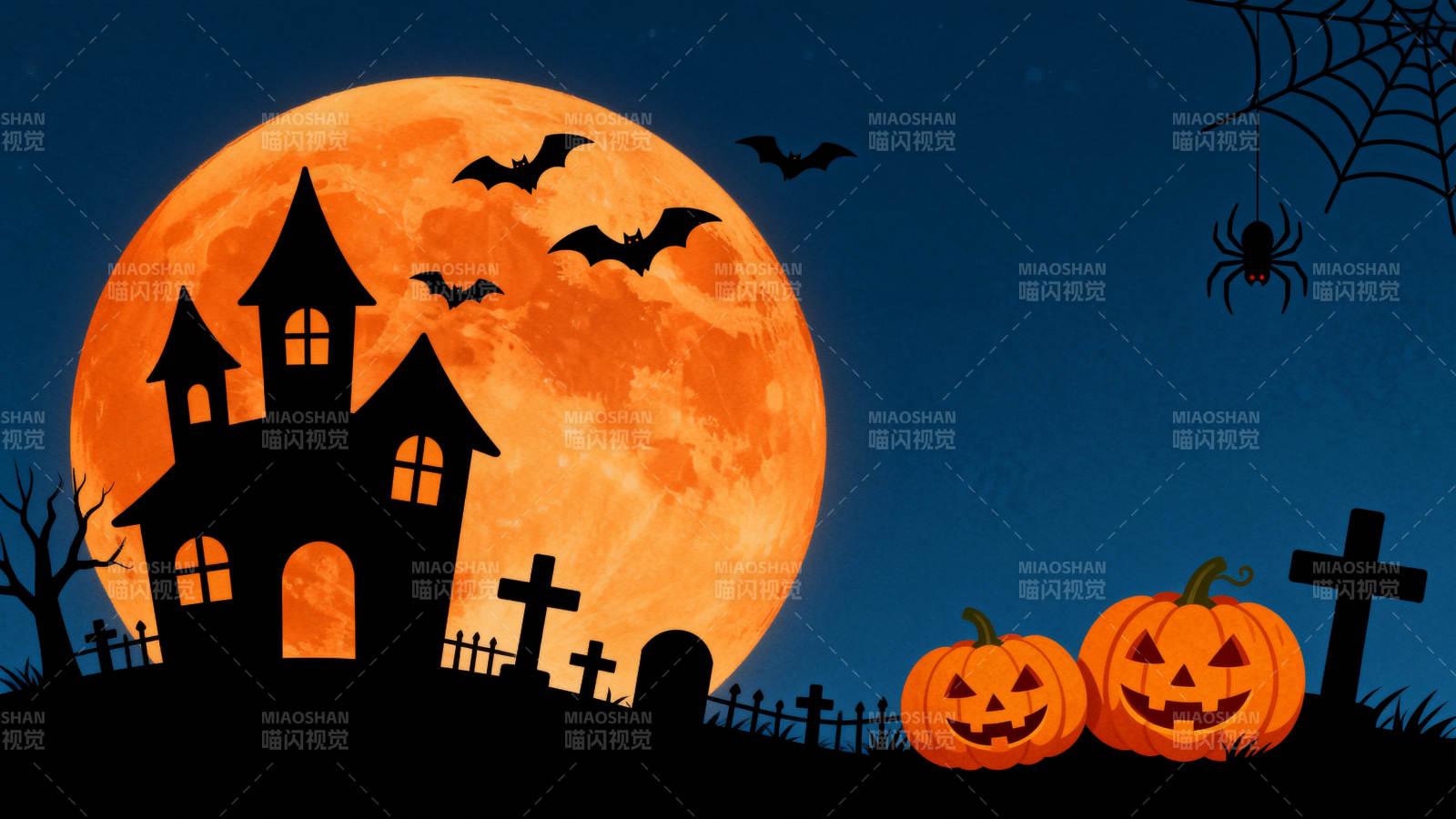 万圣节南瓜灯与古堡图片