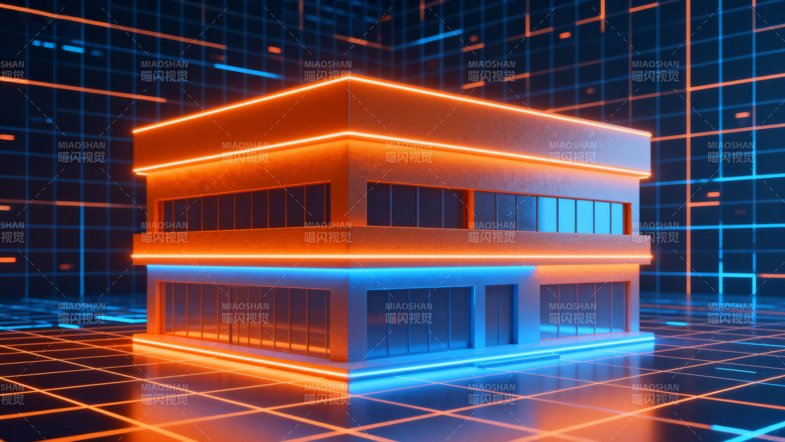 赛博朋克风格建筑灯光效果图片