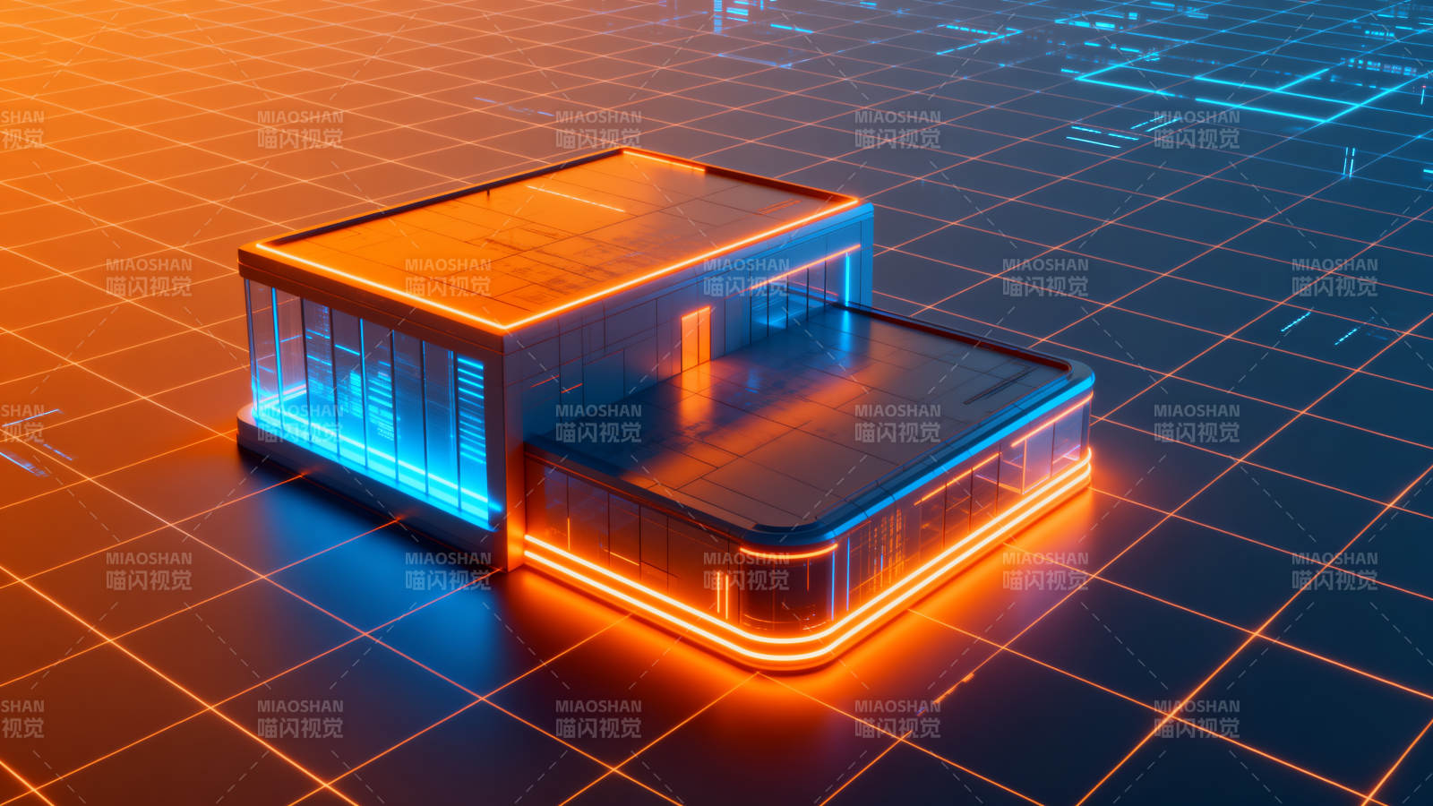 科技建筑霓虹效果图片