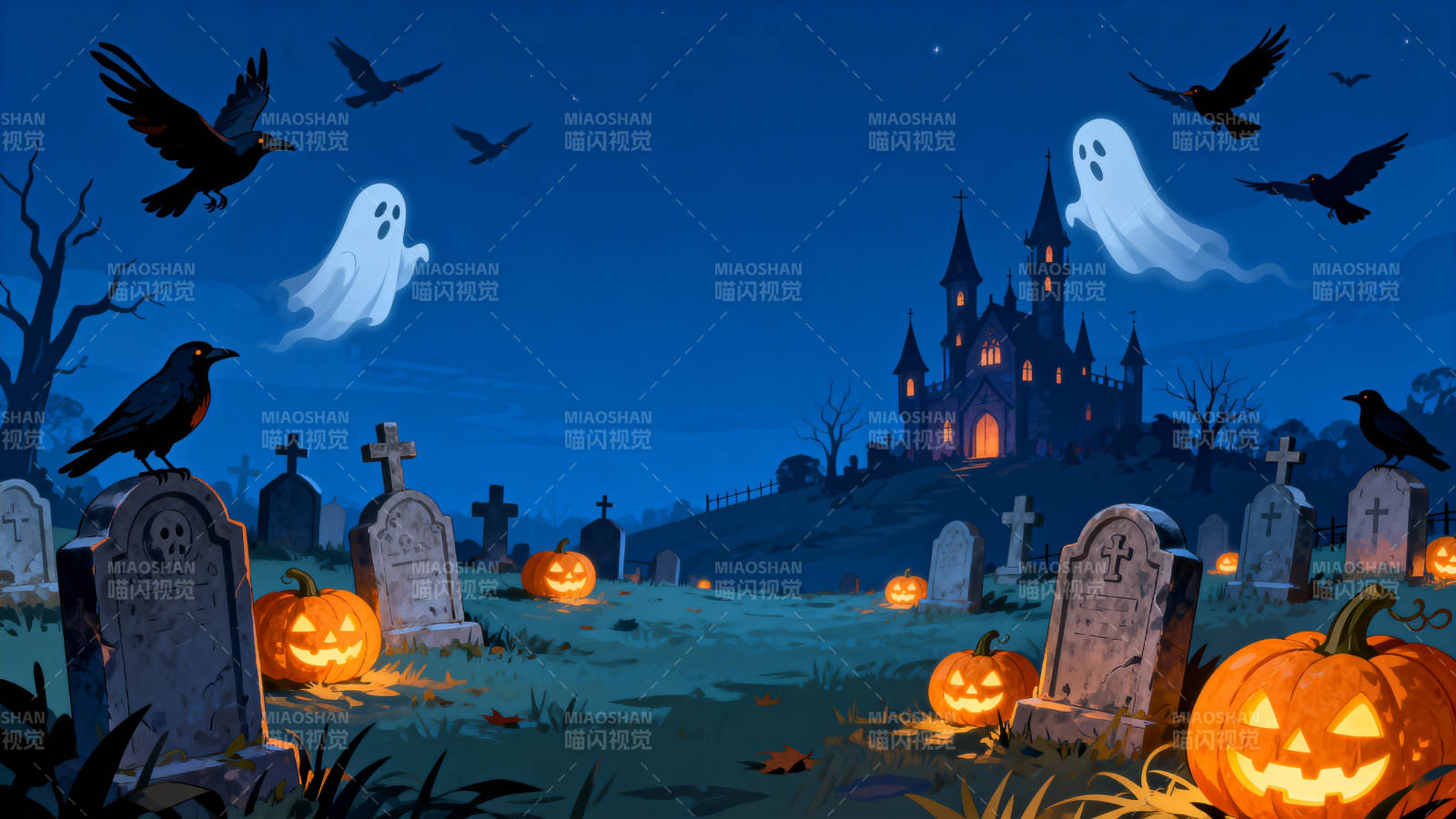 万圣节墓地南瓜灯图片