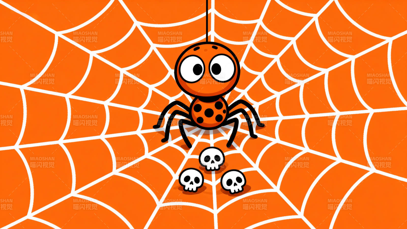 橙色蜘蛛网与骷髅图片