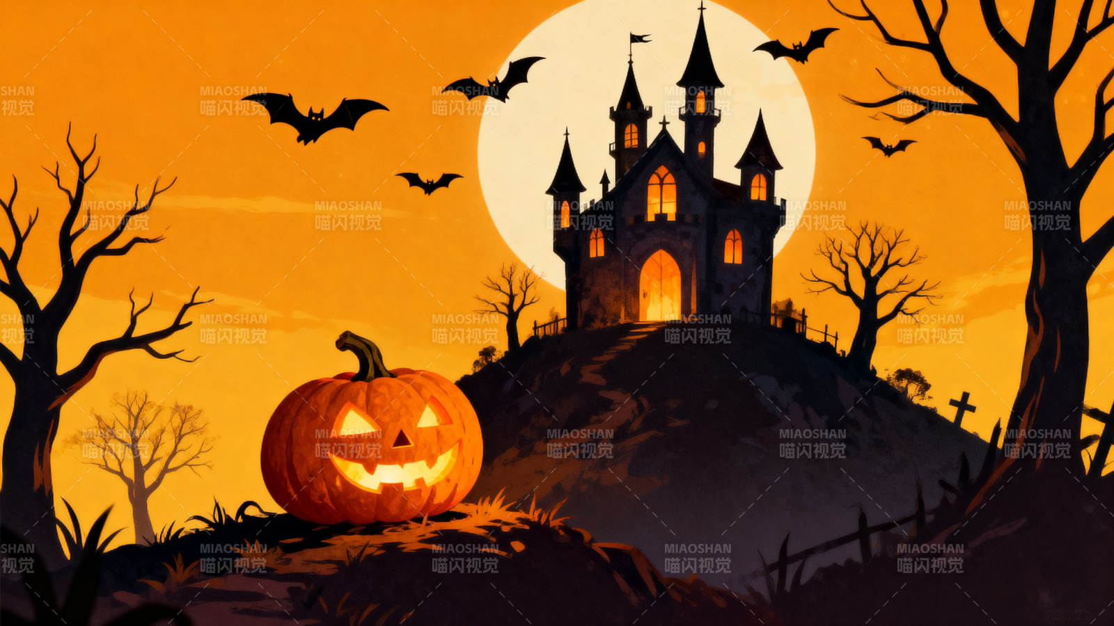 万圣节南瓜与古堡图片