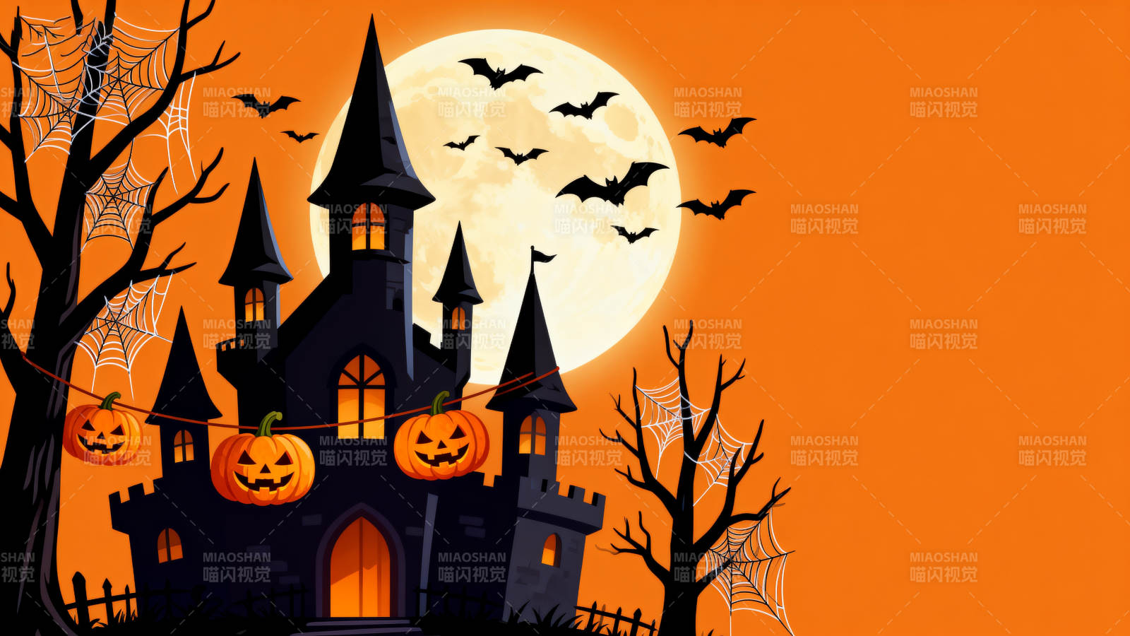 万圣节古堡南瓜灯图片