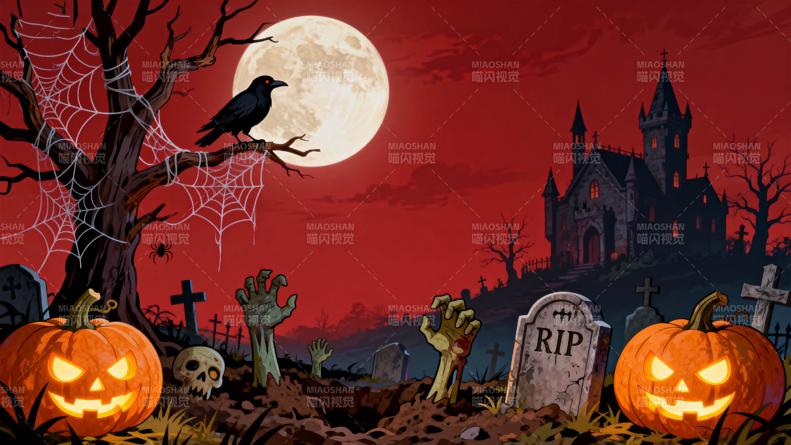 万圣节墓地恐怖场景图片