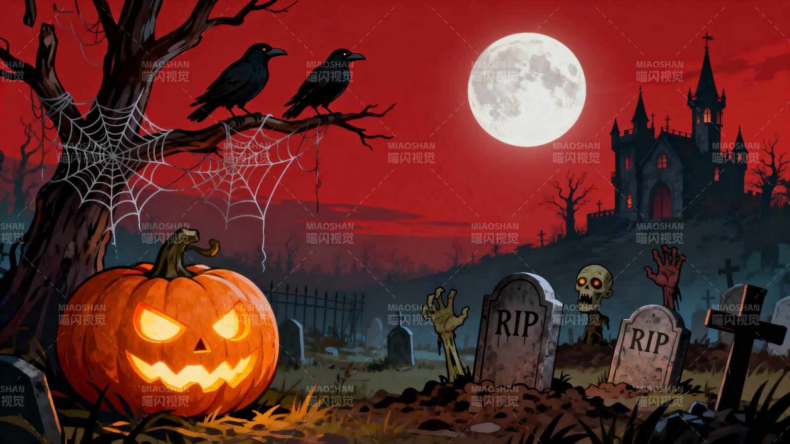 万圣节墓地南瓜灯图片