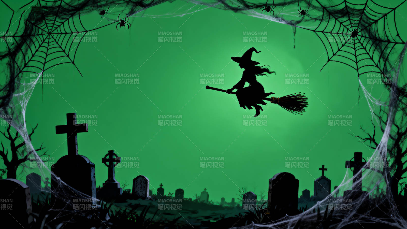 女巫骑扫帚飞越墓地图片