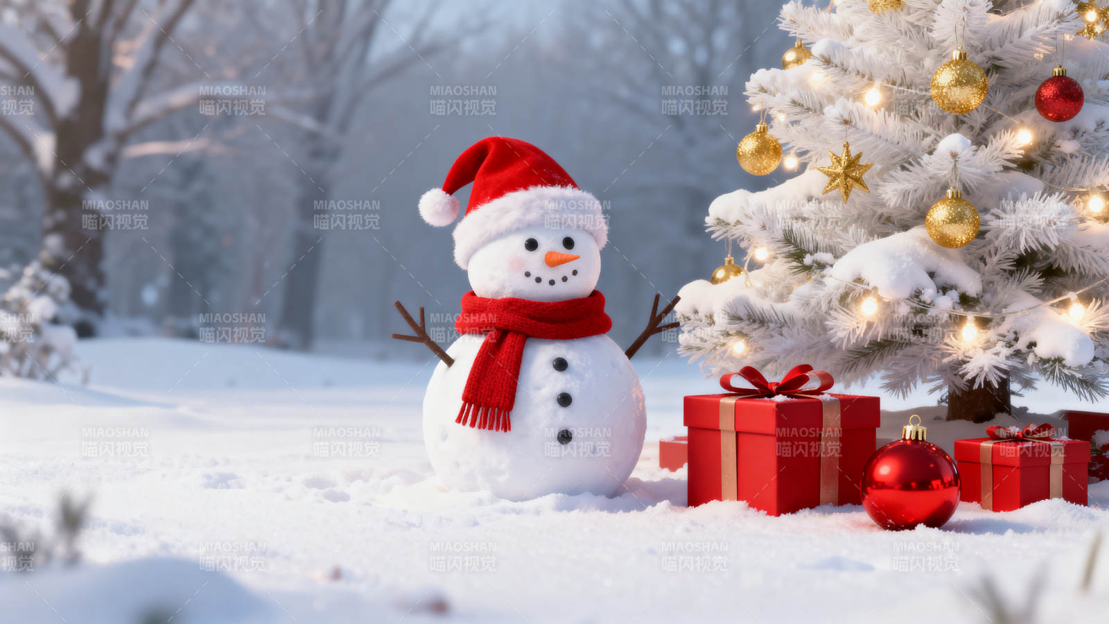 雪人圣诞树节日礼物图片