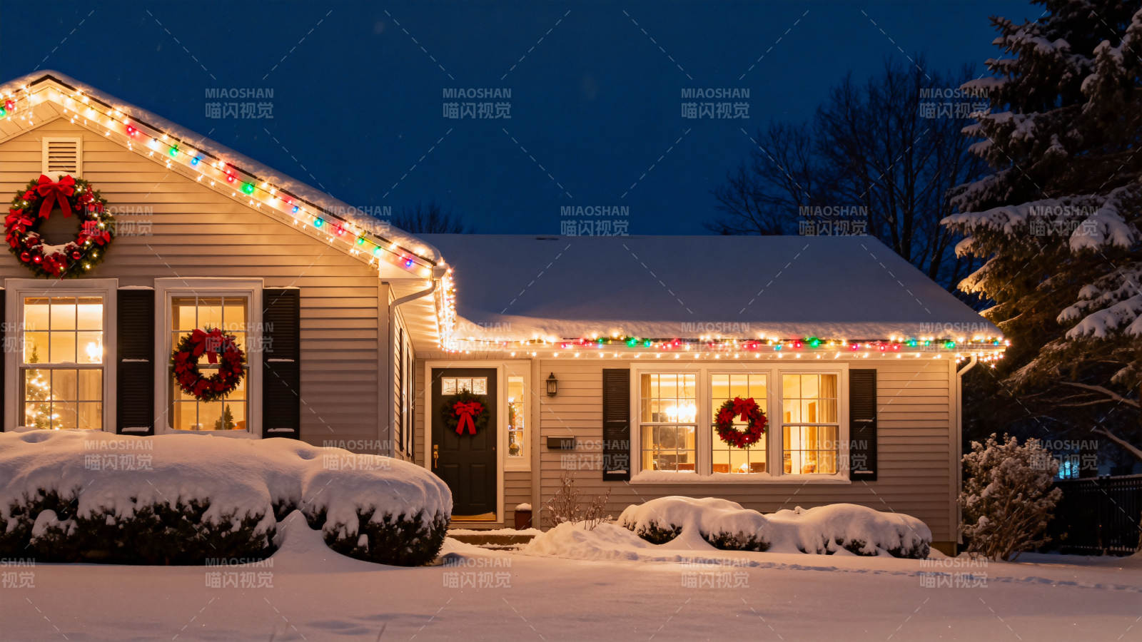 雪中节日房屋装饰图片