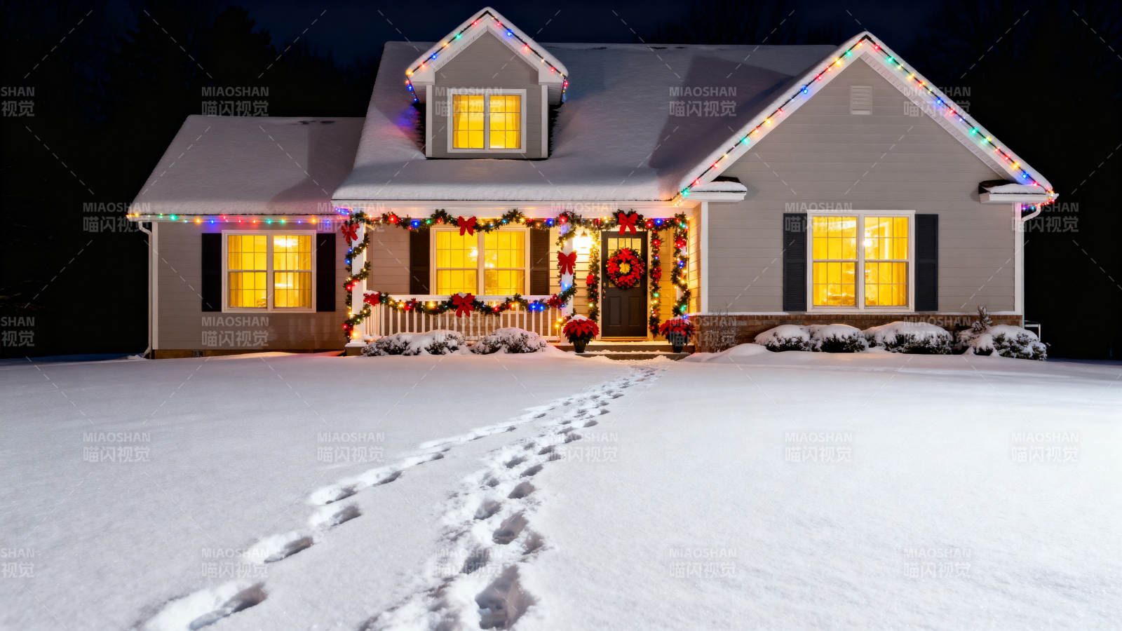 雪中圣诞装饰房屋图片