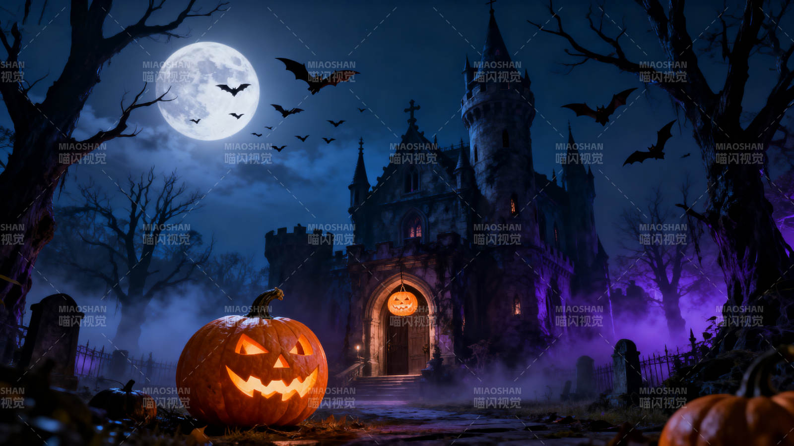 万圣节古堡南瓜灯图片