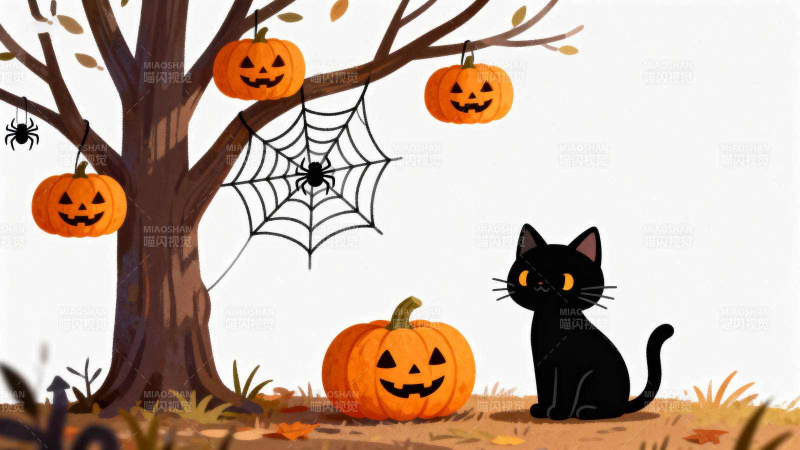 万圣节黑猫与南瓜灯图片