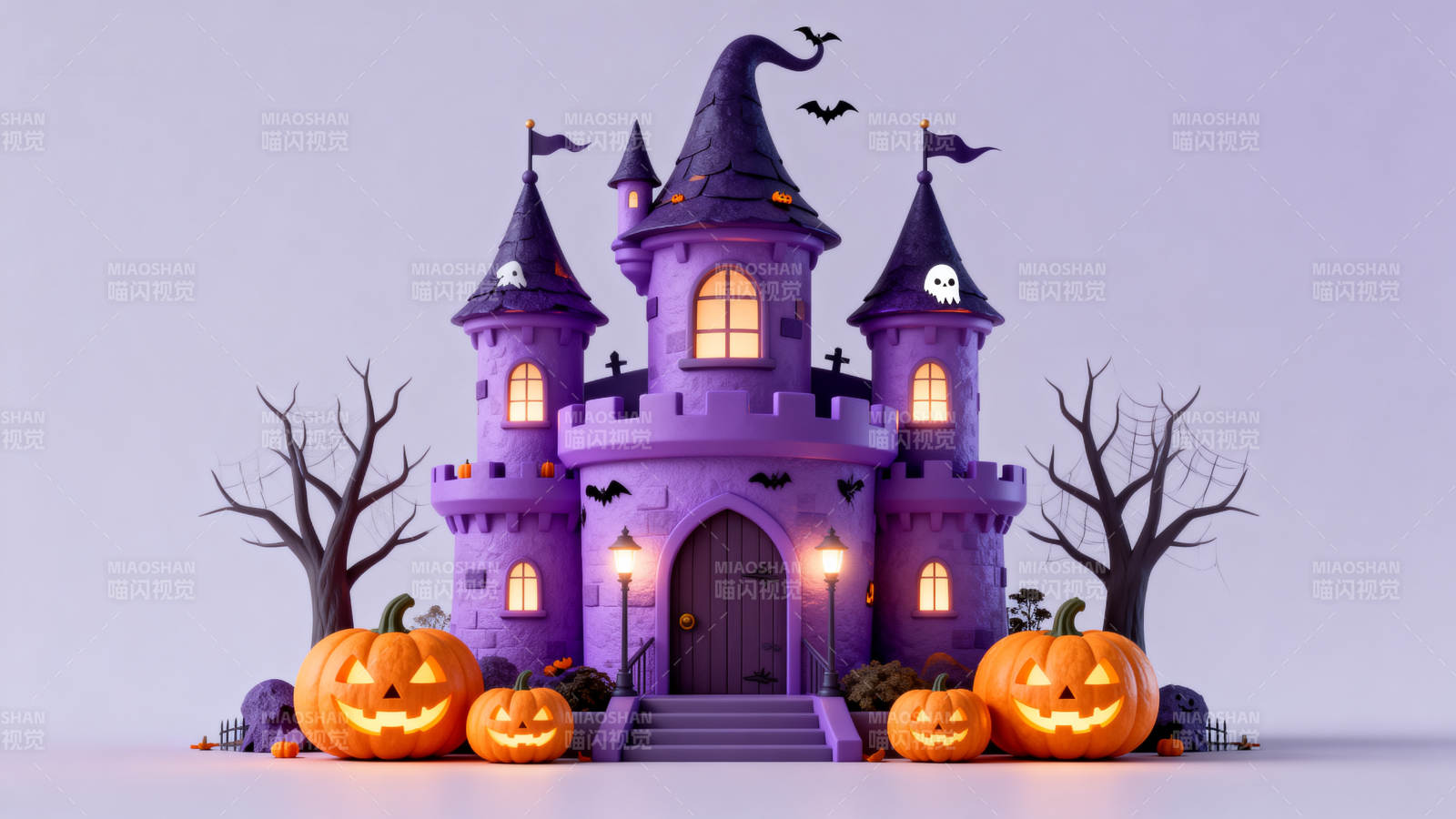 紫色城堡万圣节南瓜灯图片