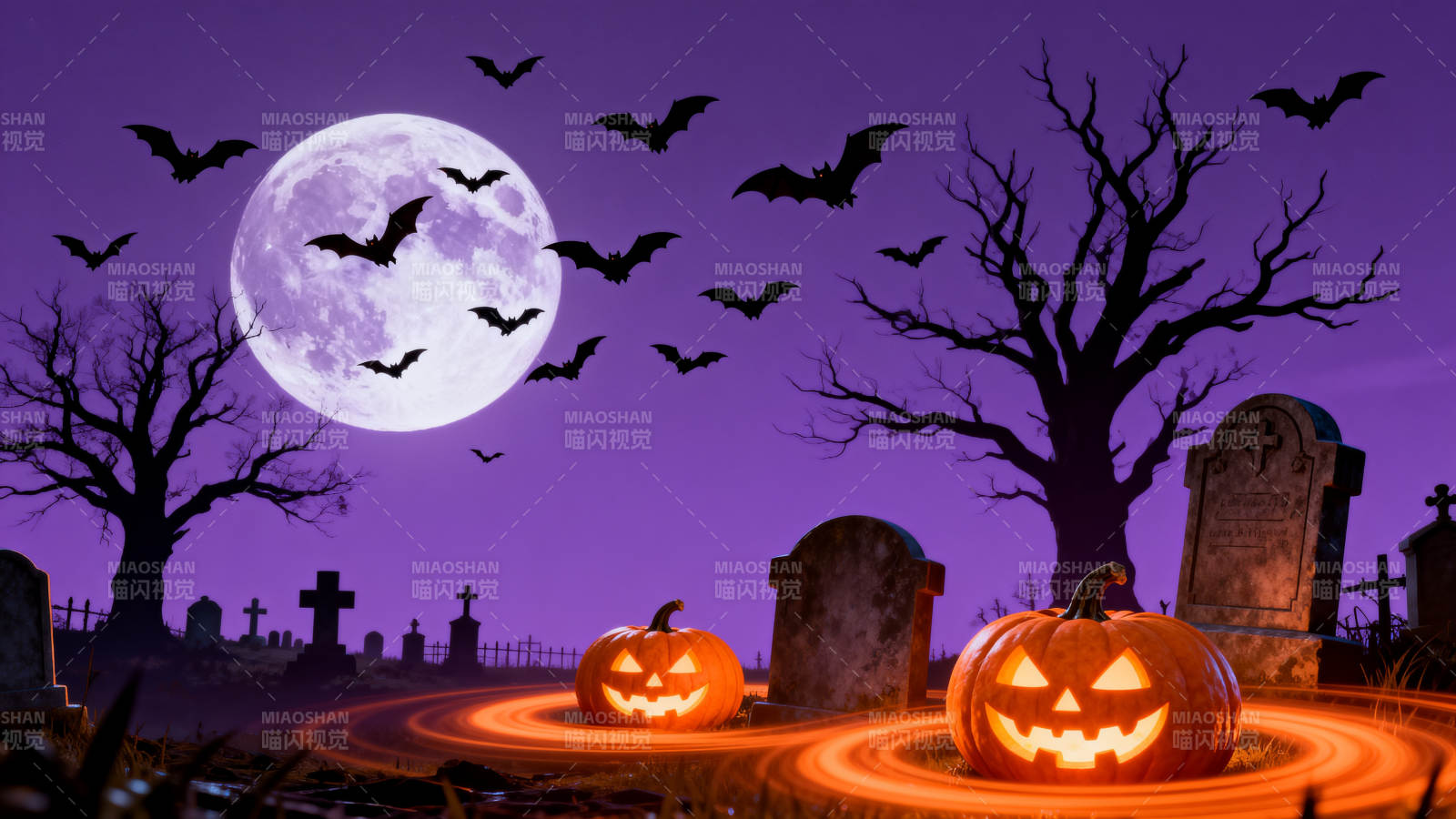 万圣节墓地南瓜灯图片