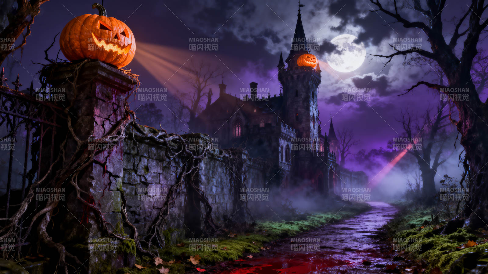 万圣节古堡南瓜灯图片