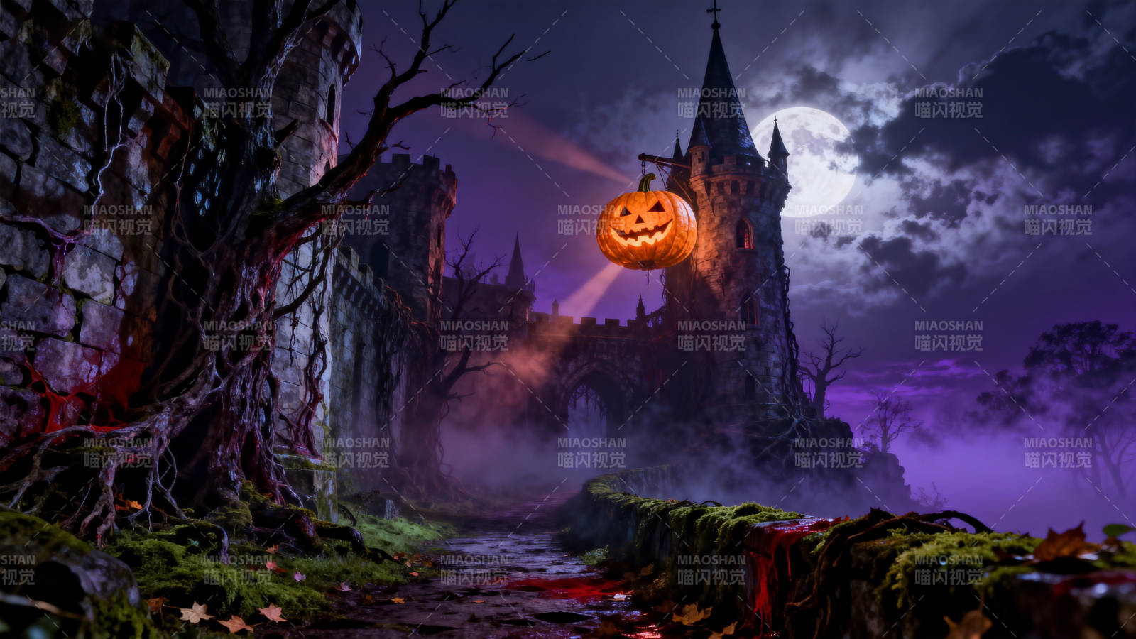 万圣节古堡南瓜灯之夜图片