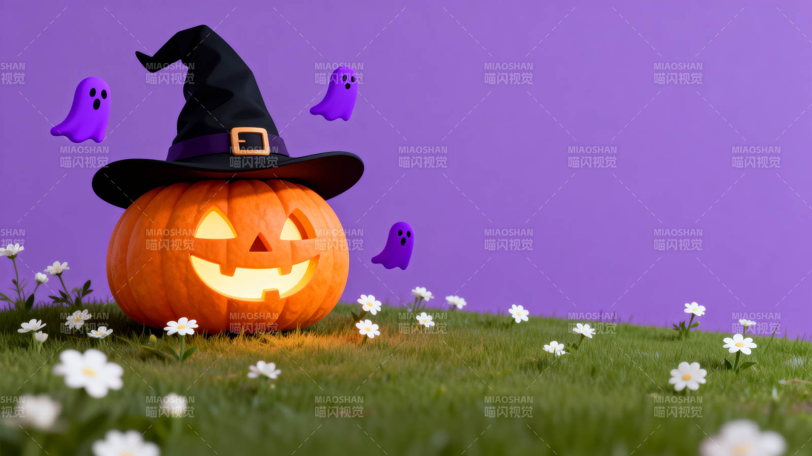 万圣节南瓜灯与女巫帽图片