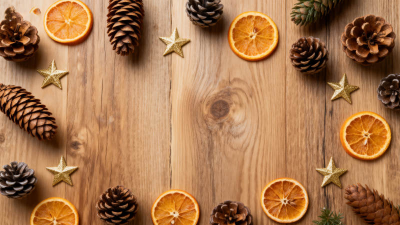 圣诞节松果与橙子装饰图片