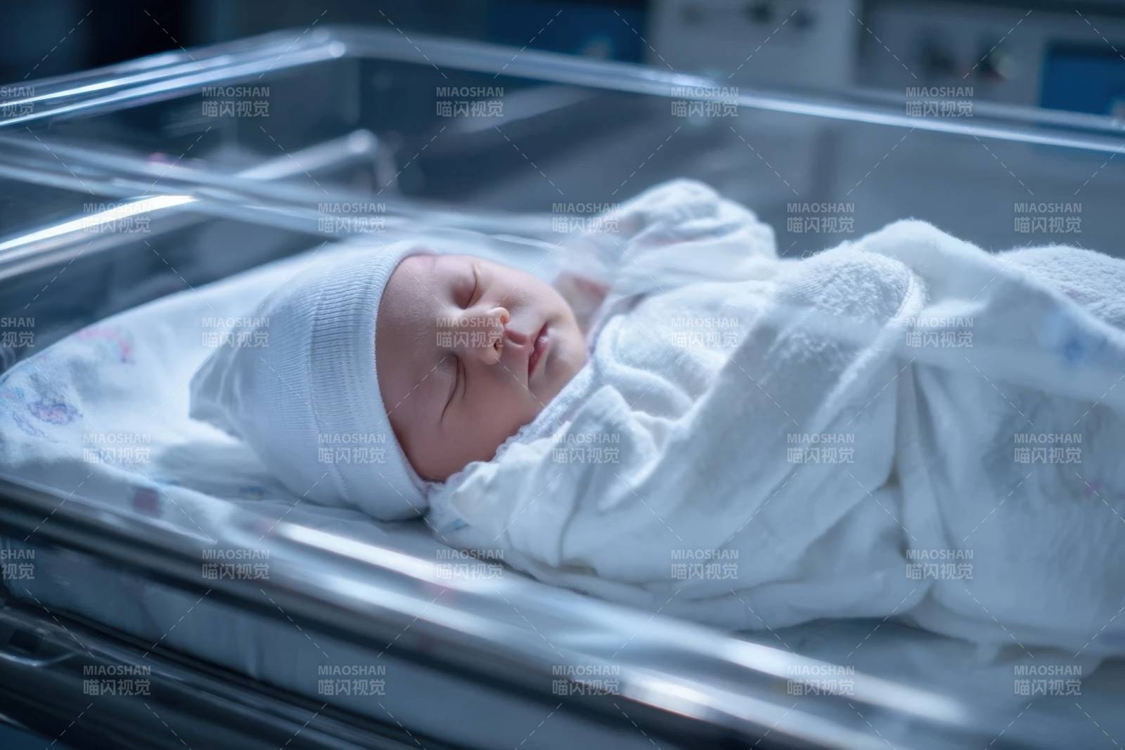 新生儿在医院保温箱中安睡图片