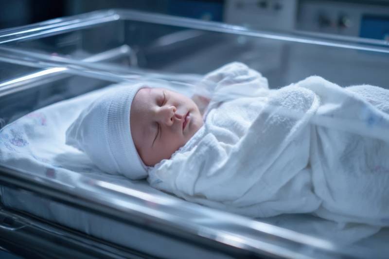 新生儿在医院保温箱中安睡图片