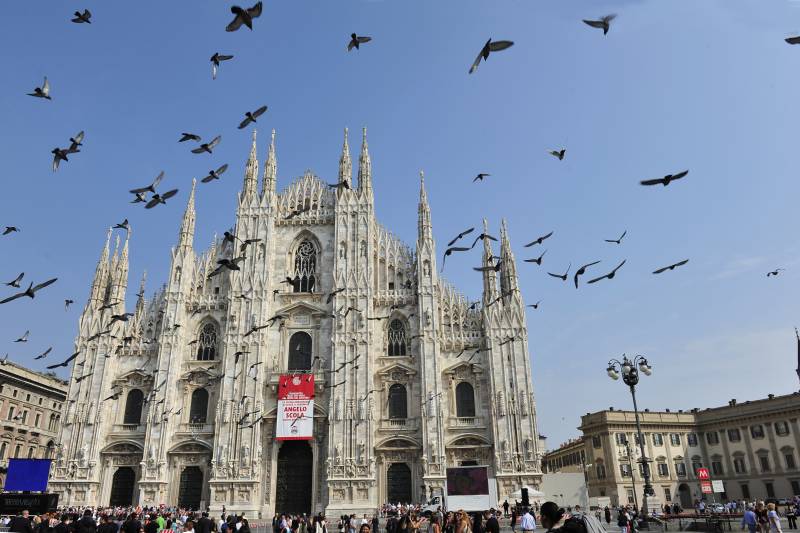 米兰大教堂飞鸟翱翔图片