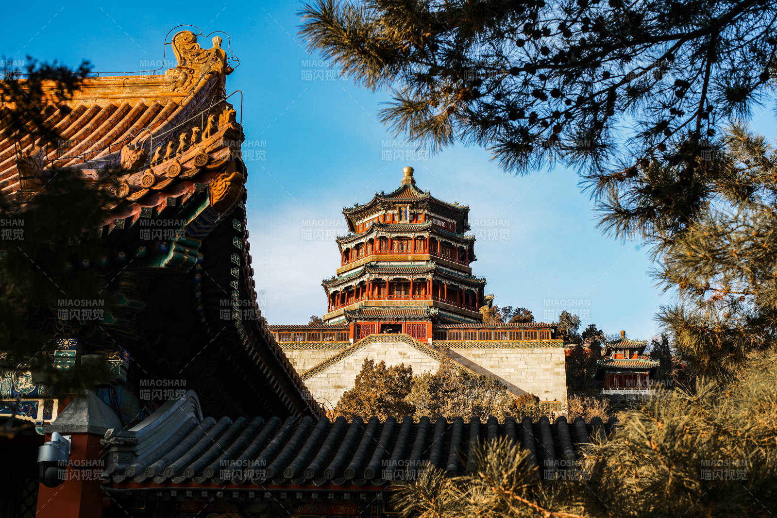 颐和园佛香阁 古塔映松影图片