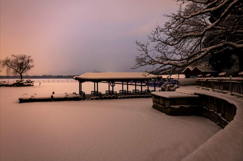 雪覆湖畔静谧景 颐和园图片