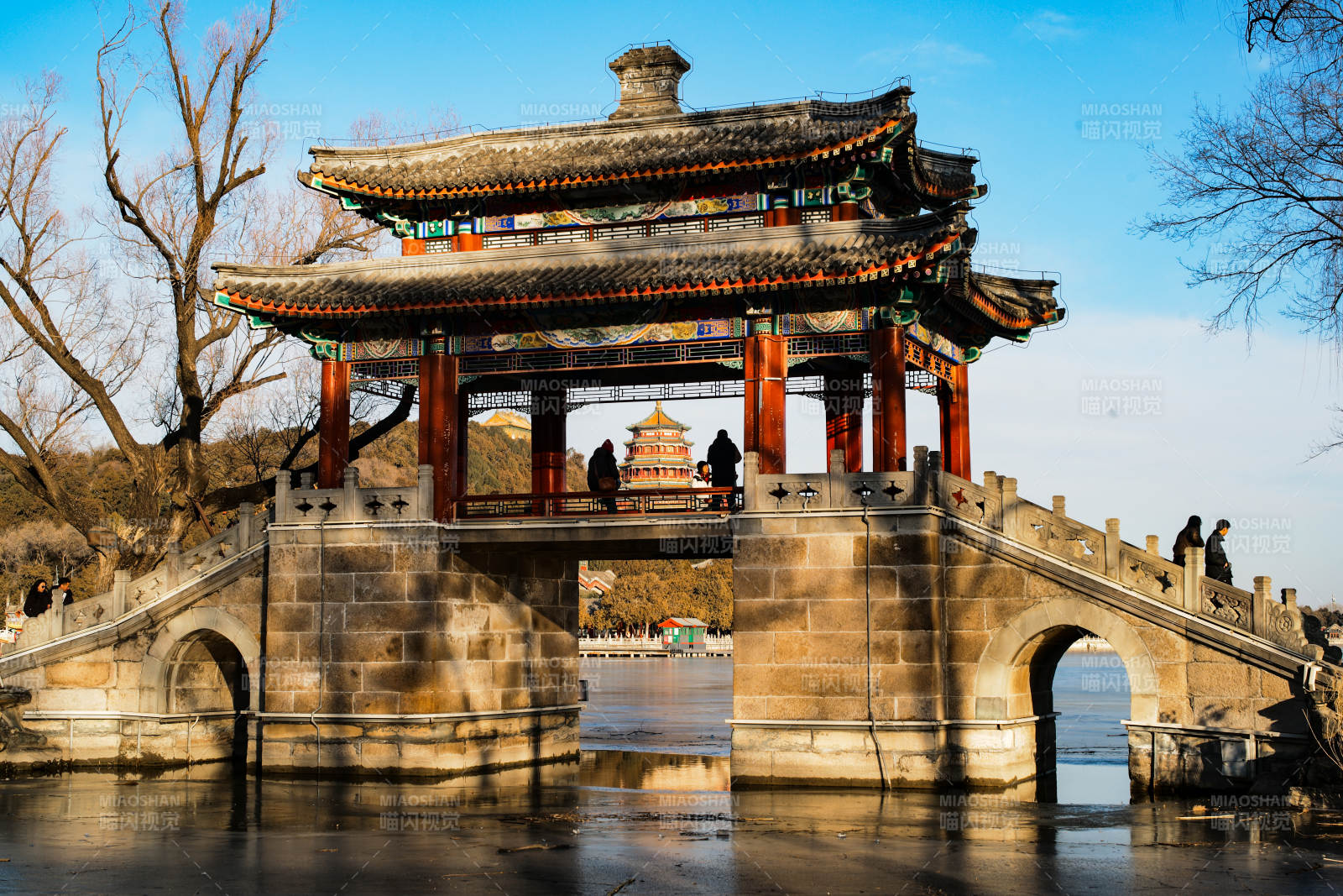 颐和园豳风桥 古桥亭影映碧水图片