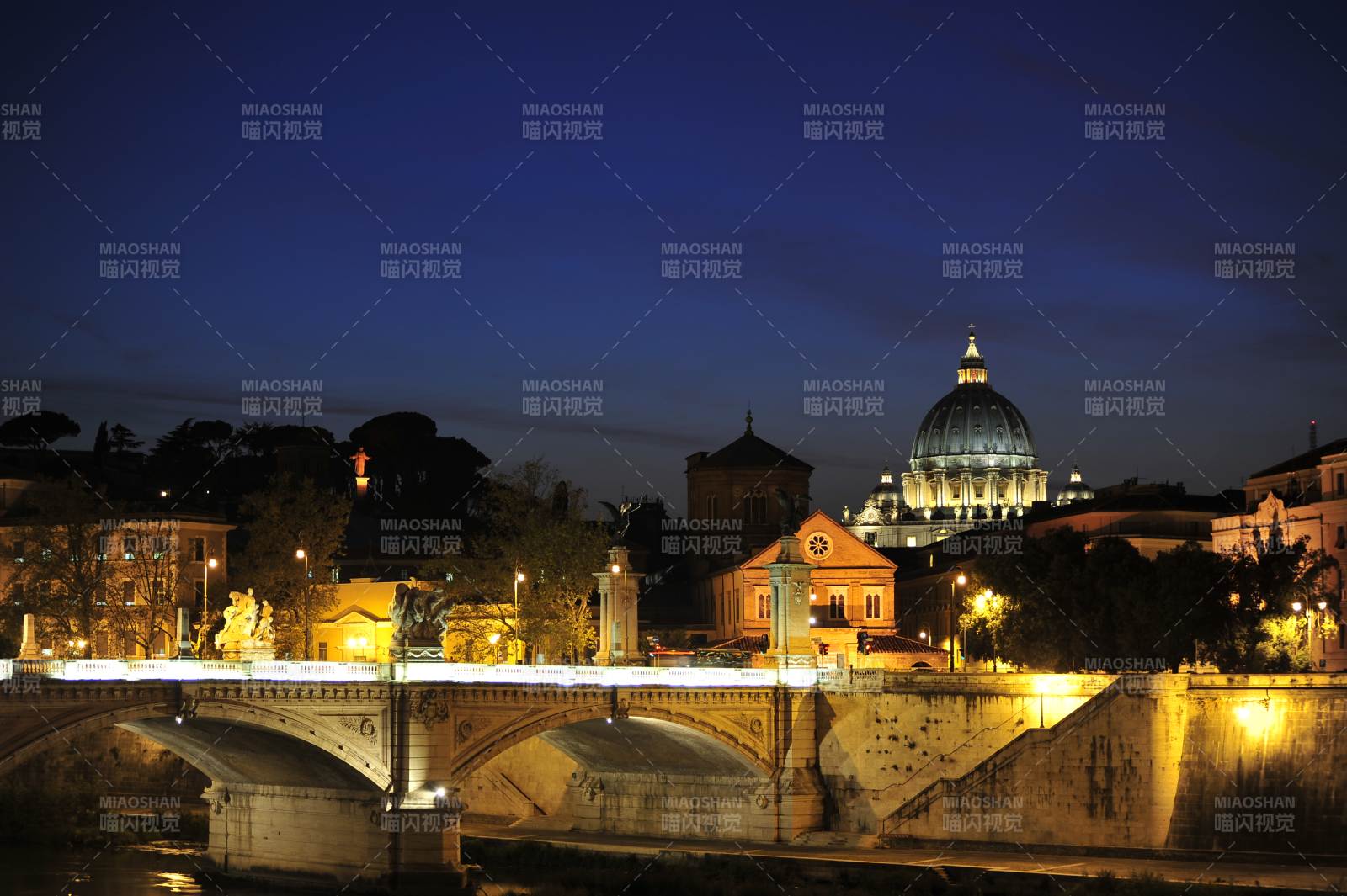 夜幕下的罗马圣彼得大教堂图片