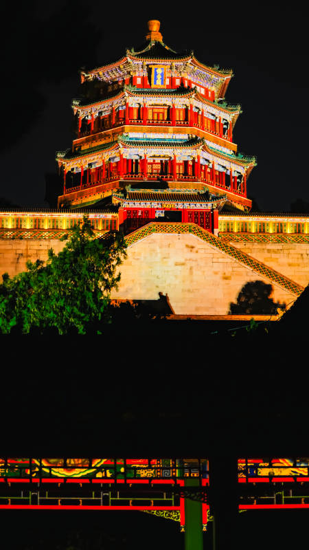 颐和园夜色中的佛香阁图片