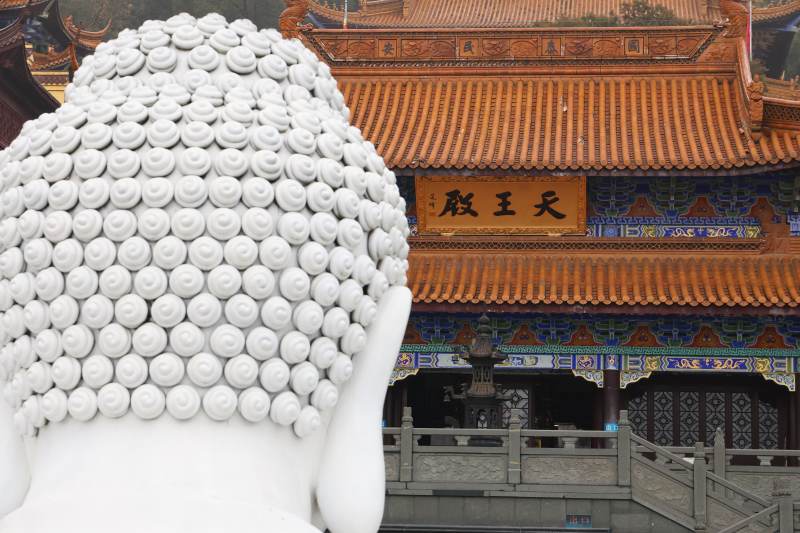 东庐山观音寺佛首与天王殿图片