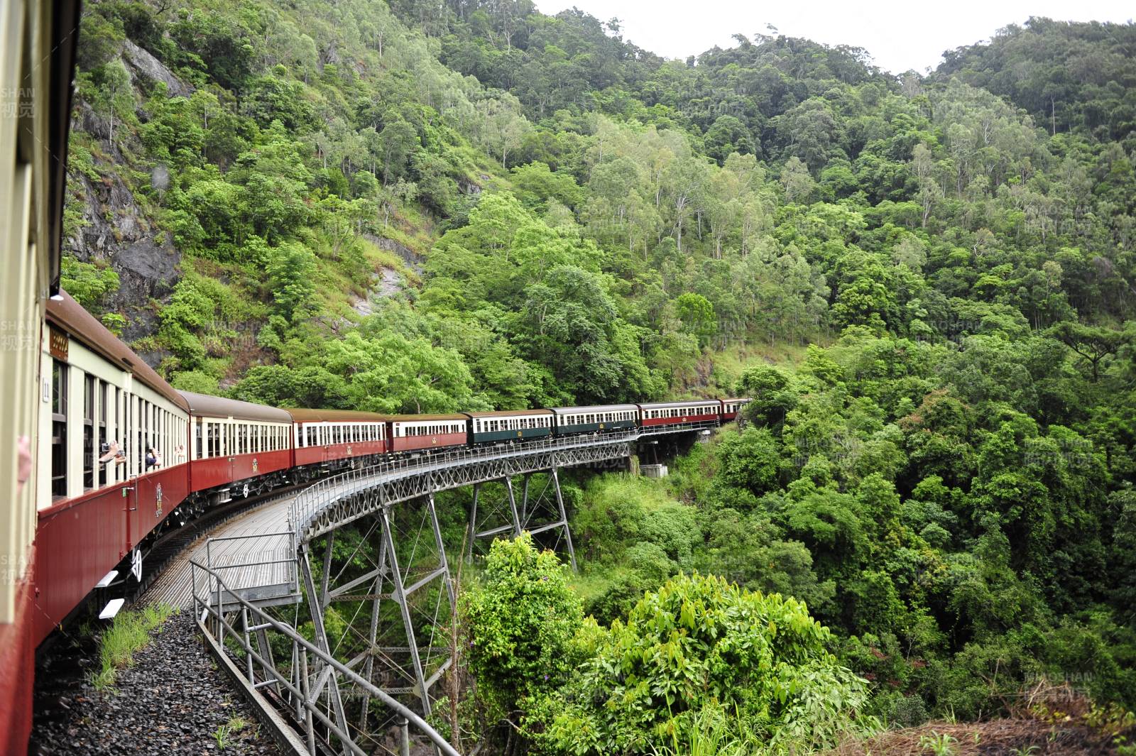 澳大利亚山林穿行的红色列车图片