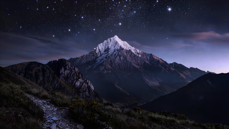 星夜雪山静谧美图片